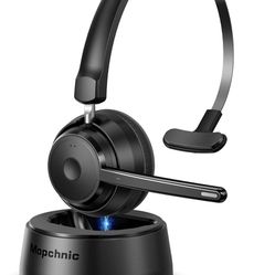 Bluetooth Headset, Wireless Headset with Upgraded Microphone AI Noise Canceling, On Ear Bluetooth Headset with USB Dongle for Office Call Center Skype