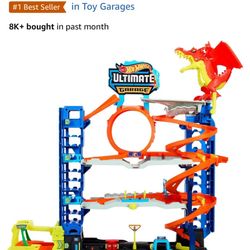 Hot Wheels City Ultimate Garage Track Set with 2 Die-Cast Toy Cars & Car-Eating Dragon, Stores 50+ Vehicles, 4 Levels