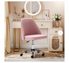 Chic Channel Tufted Back Fabric Vanity Swivel Task Chair Office Desk Chair in Pink with Armless for Home, Make-up