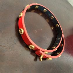 Authentic Tory Burch Red Leather Double Wrap Bracelet – Gold Logo Studs