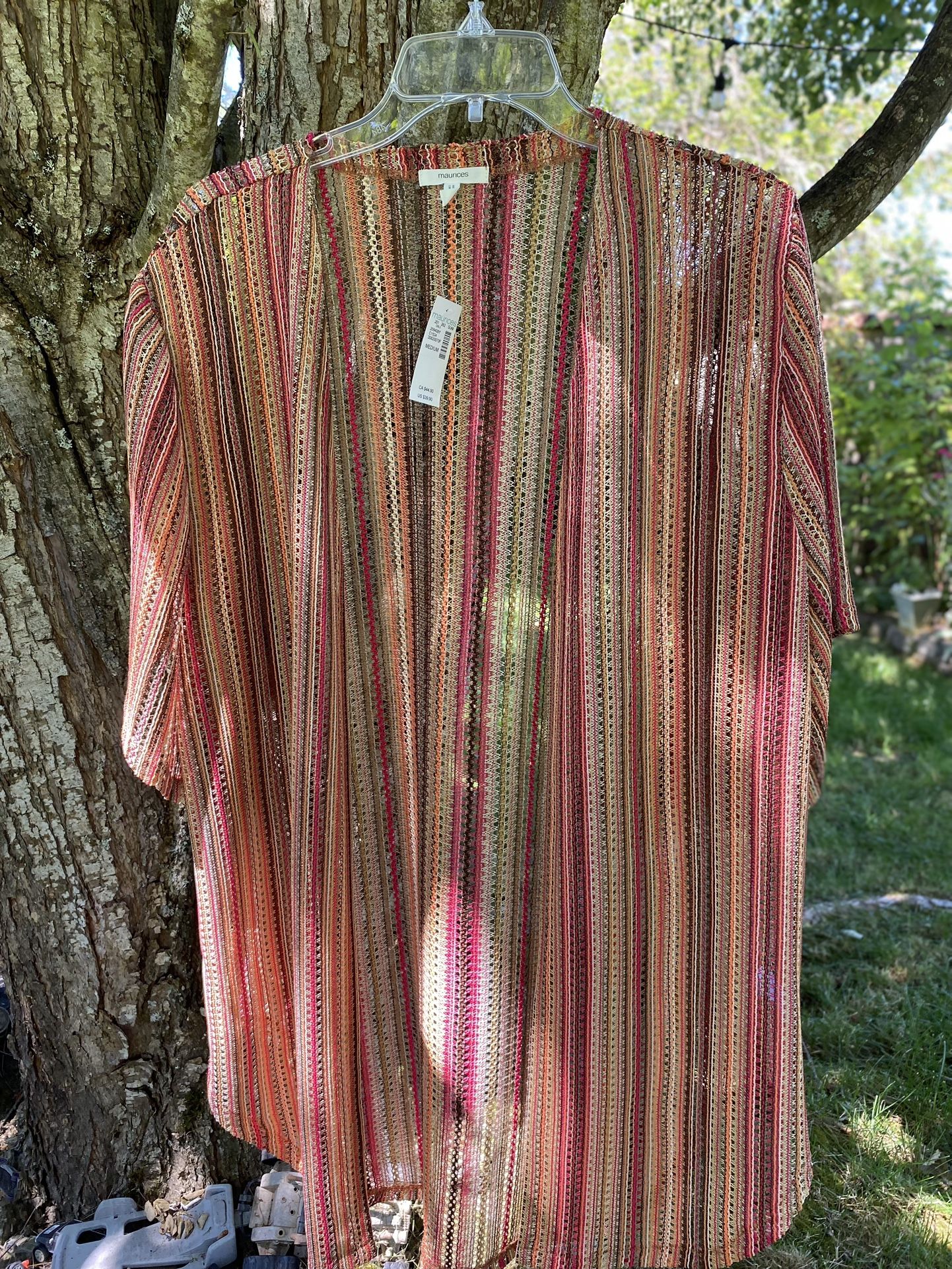NWT Maurices Women’s Size M Lightweight Colorful  Striped Open Front Cardigan - New! 