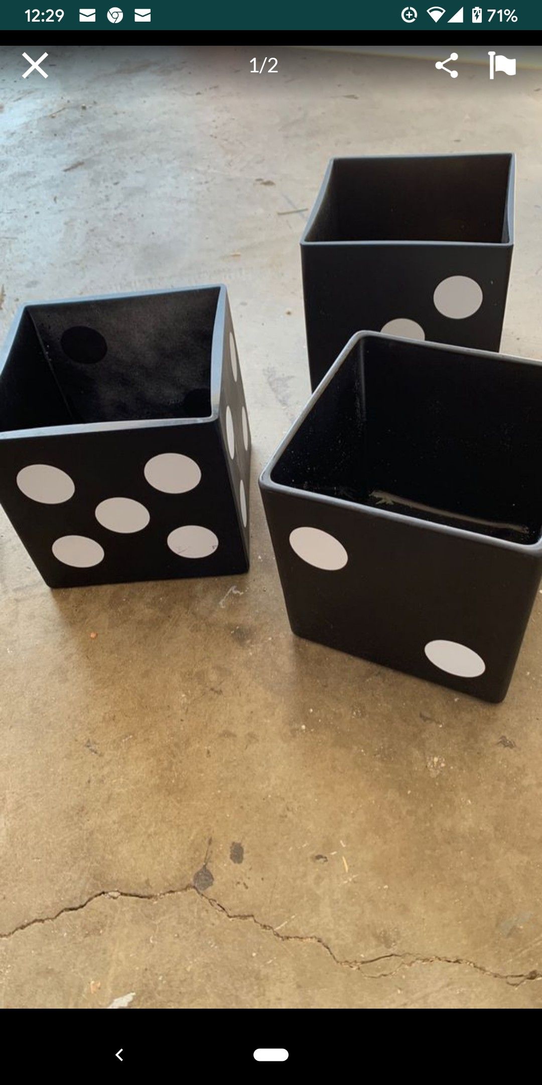 Square Black Vases- Total of 9. Sold together Size 6x6 -Great for Casino Theme