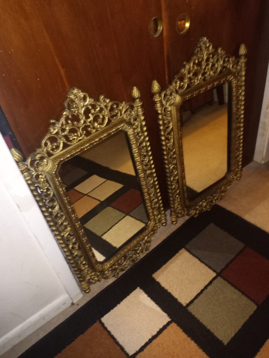 Pair Of Gold Hollywood Regency Wall Mirrors