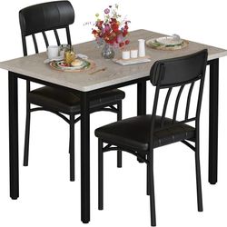 3 Piece Dining Table Set for 2, Small Industrial Kitchen Table and 2 Chairs, Kitchen Breakfast Dining Table Set, Breakfast Table Set for Din