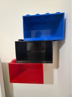 L EGO Stacked Brick-Style Wall Book Shelves - Blue, Black, Red