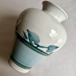 Vintage Hand Thrown Signed Gray And Blue Pottery Vase 