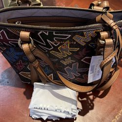 NWT Michael Kors Sullivan Small Convertible Top Zip Tote Brown Multi