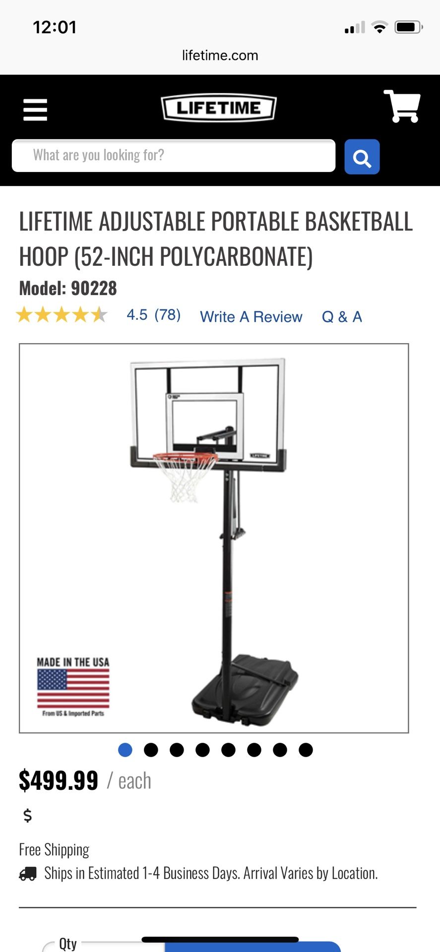 Lifetime 52” Adjustable Basketball Hoop