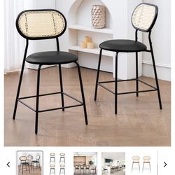 Set Of 2 Rattan Barstools