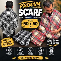 Premium Plaid Scarf 52x52 Unisex