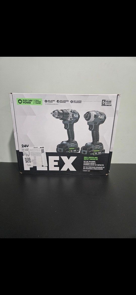Flex 24v DRILL DRIVER AND IMPACT DRIVER KIT New Never Used