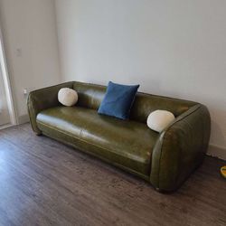 Green Leather Sofa 87” large - Store Brand New In Box