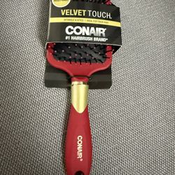 Conair Velvet Touch Paddle Hairbrush Nylon Bristles  Soft-Touch Hand Red New