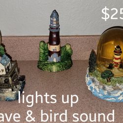 1-Musical lighthouse
1-Lights up with wave sounds & sea gulls
1-Lighthouse Dec
3 Lighthouses $25 All