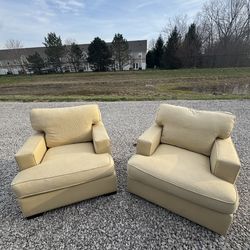 Overstuffed upholstered club chairs Arhaus brand