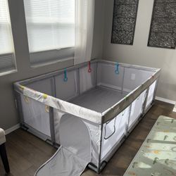Large Baby Playpen 74”x50” Zipper Door & Pull Rings – $20