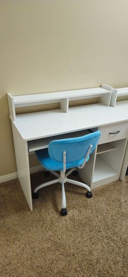 Blue Office Chair and Office Computer Desk