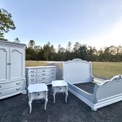 Complete king bedroom set custom painted in light gray