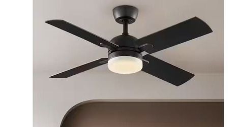 Letta 42 in. LED Indoor Matte Black Downrod Ceiling Fan with Remote NEW