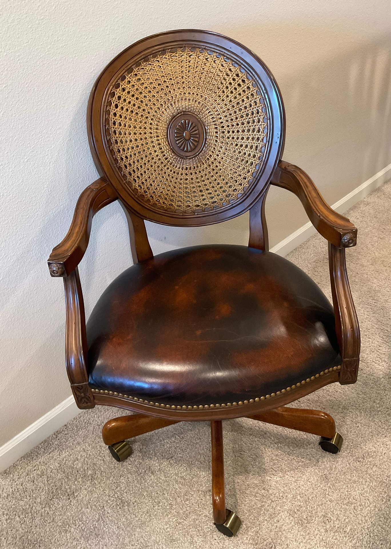 Leather and Cane Adjustable Office Chair by Sam Moore