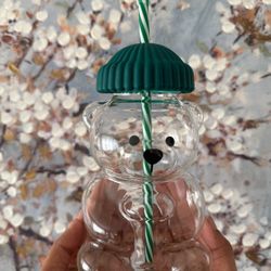 2025 Holiday New Glass Bear Cold Cup With Straw 20oz Mug Jar Coffee Unbranded Starbucks