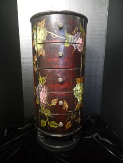 Vintage handpainted cylindrical storage cabinet lingerie chest accent side table 23.5"×10.5"