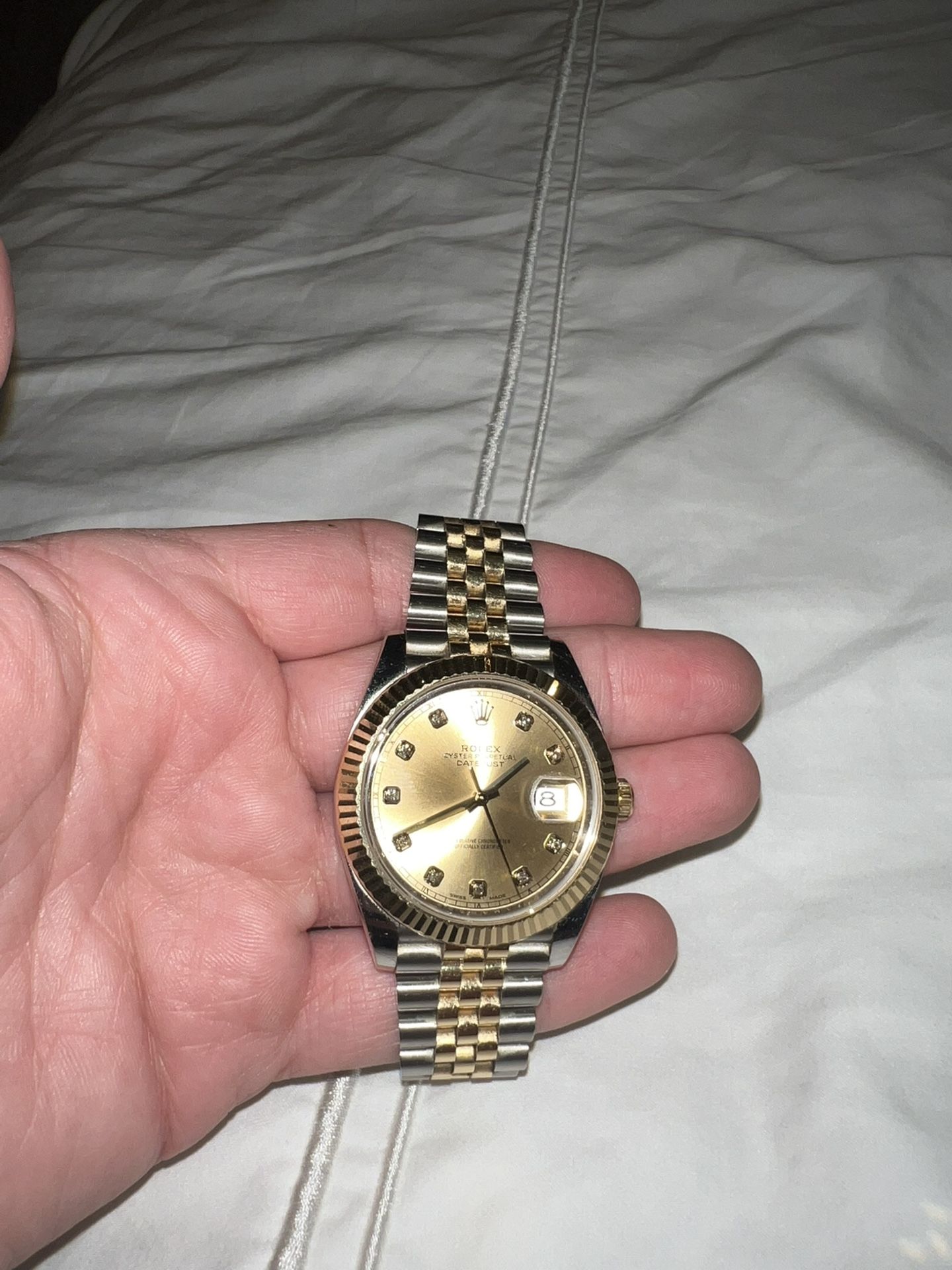 Mens Day Just Rolex With Champagne Diamond Dial  & Accessories