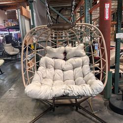 New Assembled Oversized 2-Person Patio Wicker Hanging Egg Swing Chair Indoor Outdoor Porch. 700lbs Weight Cap