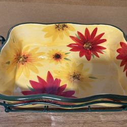 Temptations By Tara Sunflower Baking Dish With Serving Tray 