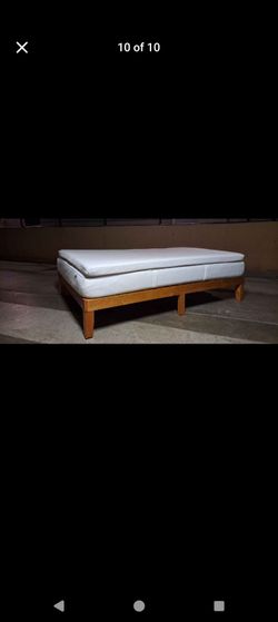 Full Size Wood Bed Frame  with Ikea FINNVIK Mattress and Tempurpedic Mattress Topper.