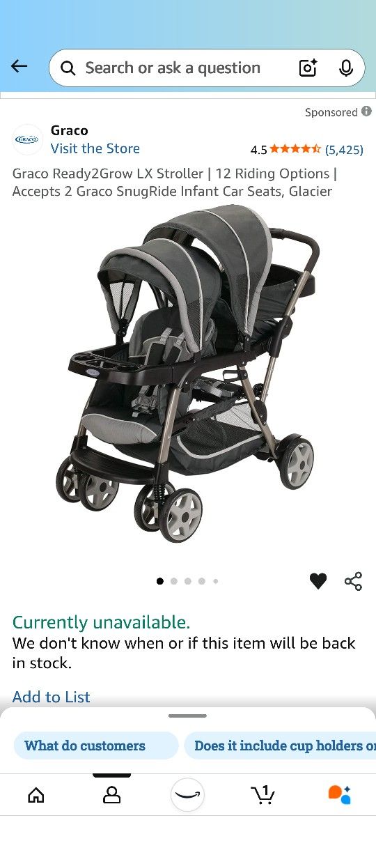 Graco Ready2Grow LX Stroller | 12 Riding Options | Accepts 2 Graco SnugRide Infant Car Seats
