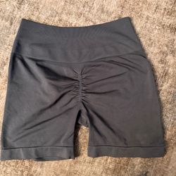 S Women High Waisted Scrunch Butt Workout Shorts - Charcoal Grey