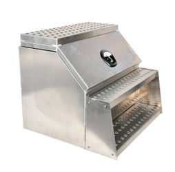 Aluminum 25"x28"x30" Side Mount Semi Truck Tool Box Saddle Step Open Wide Design