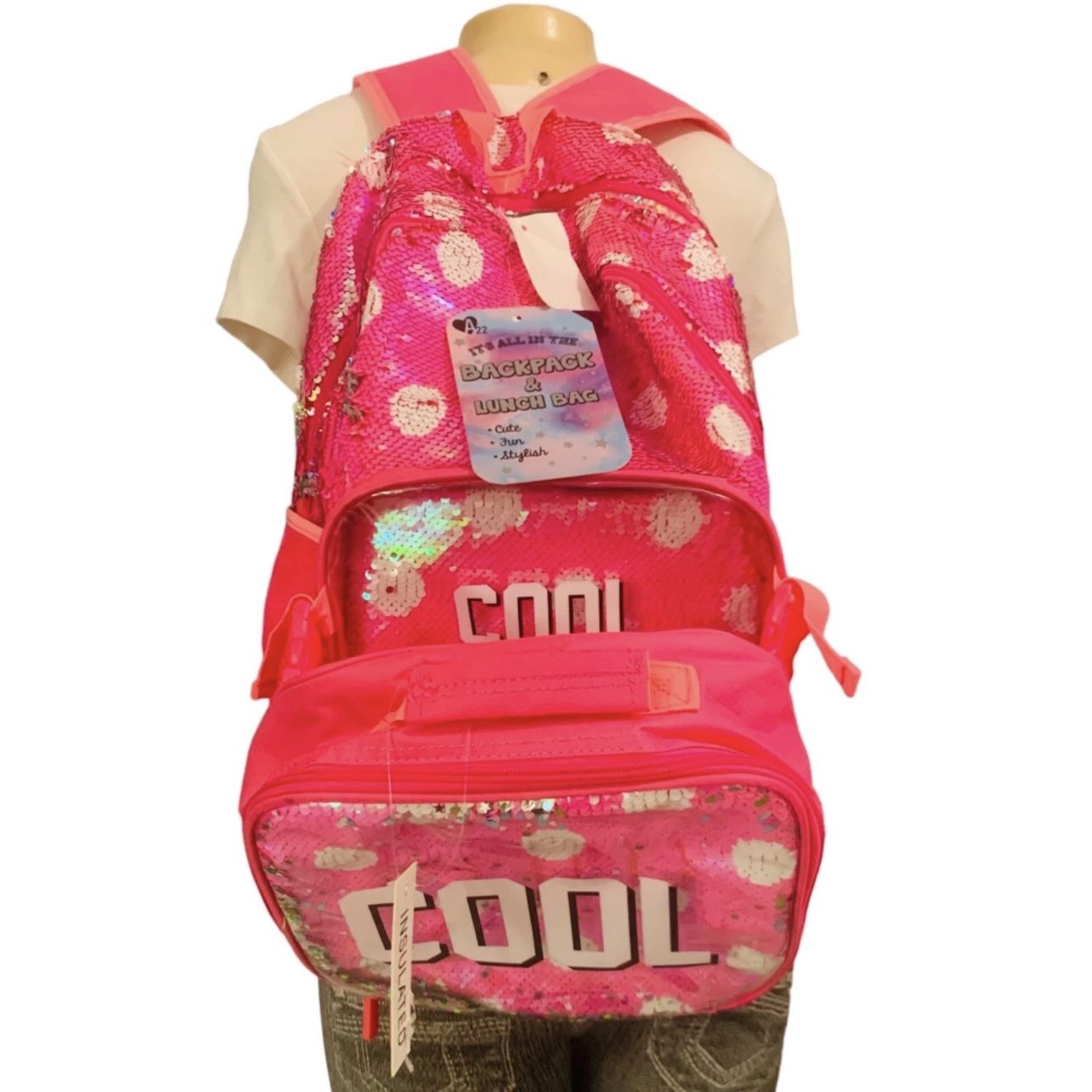 A22  It’s All In The Backpack Pink Cool To Be Kind  Girls with lunchbag