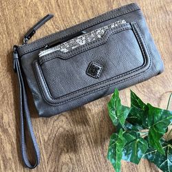 Simply Vera Vera Wang Dark Gray Zipper closure Faux Leather Wristlet bag
