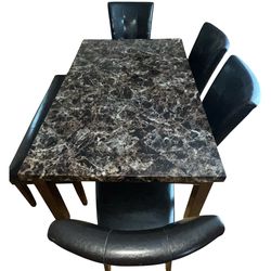 Gorgeous Shiny Faux Marble Dining Table, Chairs and Bench