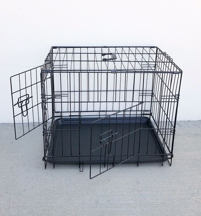 (NEW) $30 Folding 24” Dog Cage 2-Door Folding Pet Crate Kennel w/ Tray 24”x17”x19” 