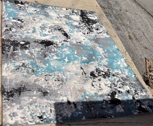Valued over$150 Abstract Area Rug Blue Gray Black like new