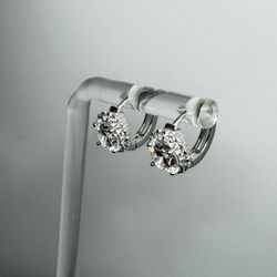 925 stamped, Sterling silver Huggies Hoops with Zirconia