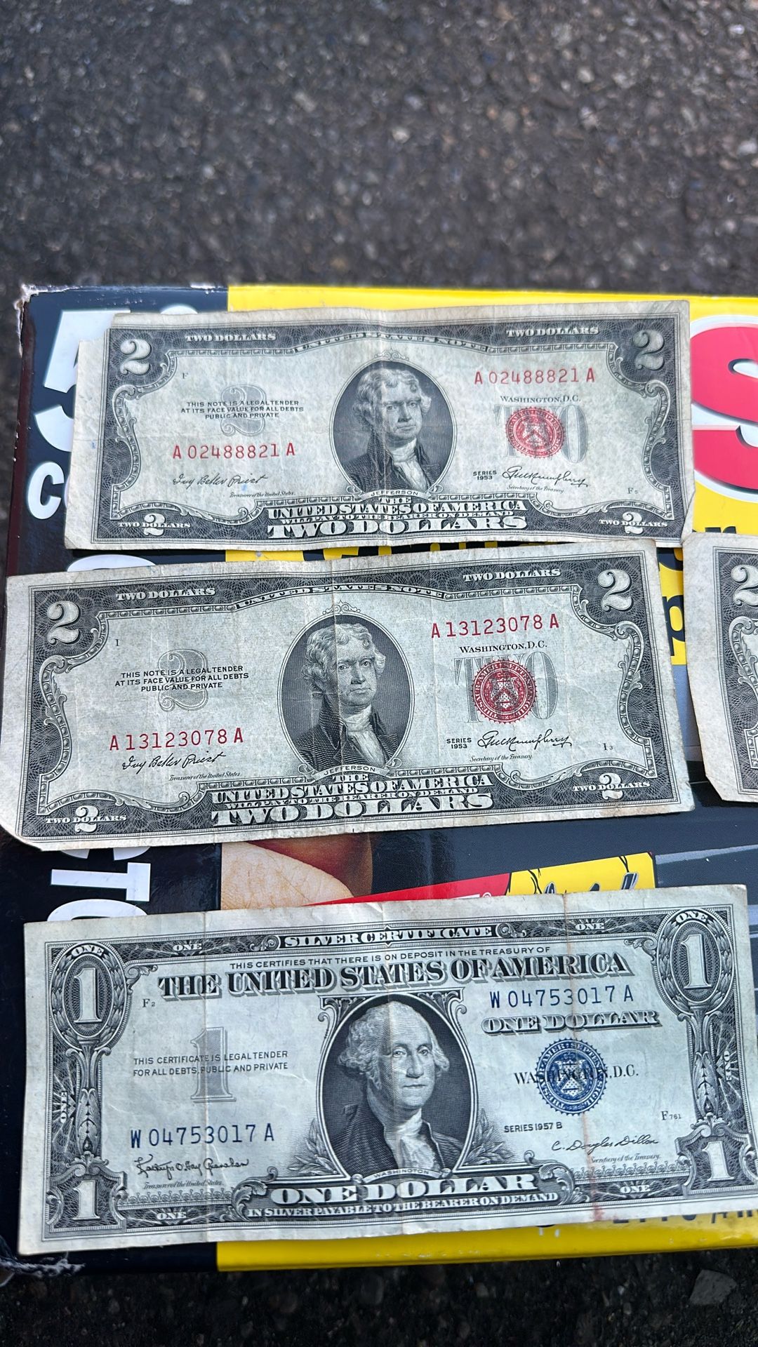 Old 2 Dollar Bills From 1953 Red Notes