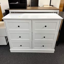 Drawer Double Dresser White, Wood Storage Cabinet for Living Room, Chest of Drawers for Bedroom（some damage）