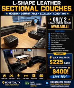 🛋️🔥 MODERN L-SHAPE LEATHER SECTIONALS – GOOD CONDITION! 🔥🛋️