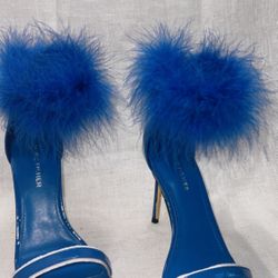 New MARC FISHER GENIVY FEATHER SANDAL HEEL in Blue Size 6.5M