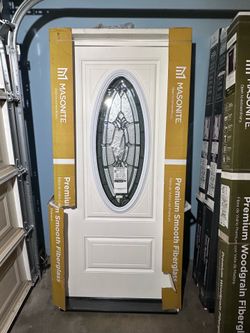 Masonite 36x80 Decorative Oval Glass Fiberglass Front Door RH Inswing / Puerta Exterior
