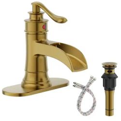 Sturdy Solid Brass Antique Luxury Bathroom Faucet, Deck Plate, Pop Up Drain In Champagne Gold