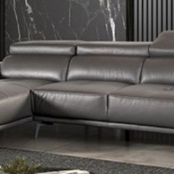 Brand New Grey Leather Modern Style Sectional Sofa 
