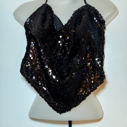 Forever 21 Black Sequin Halter Crop Top