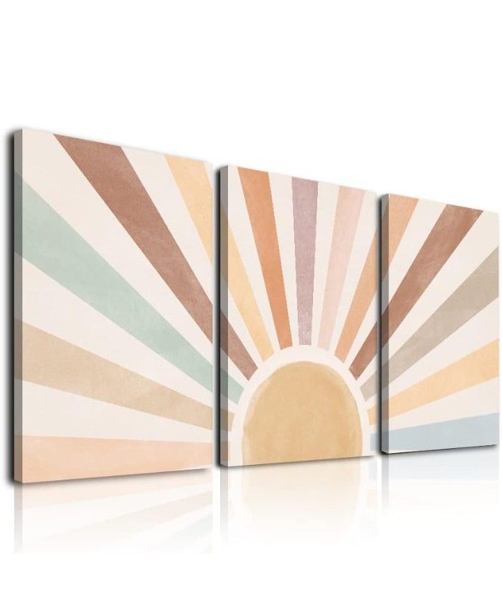 3 Panel Wall Art Boho Rainbow Sunset 