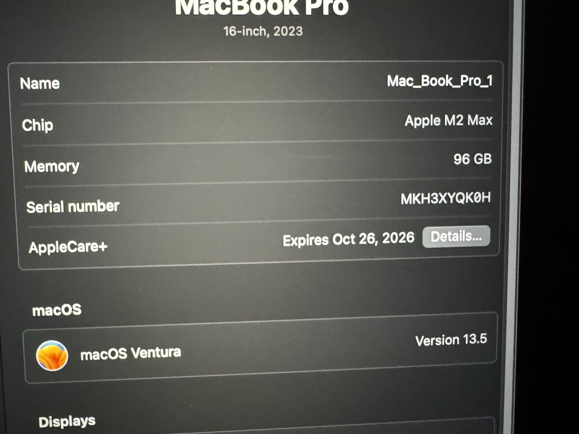 Apple MacBook Pro 16'' Apple M2 Max 8TB SSD 96GB RAM 38 Core GPU 2yrs Apple Care