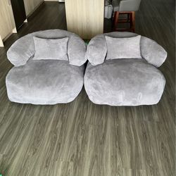 Set of 2 Oversized Corduroy Lounge Chairs with Pillows